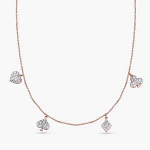 Collar con colgante de trébol de cuatro hojas de 17 pulgadas con diamantes cultivados en laboratorio de corte redondo pavé, dije de casino con diseño de carta de juego, oro macizo de 14k y 18k - Product Image 1