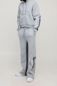 Survêtements à capuche zippés avec entrejambe évasé, ensemble de jogging coupe-vent, design uni délavé à l'acide, vêtements de sport - Product Image 5