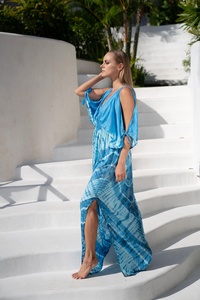 Robe Kaftan de Mariage Tye Dre Forest Fairy, longueur au sol, 100% coton, col en V, manches longues - Product Image 5