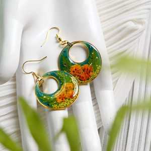 Handmade Floral <b>Resin</b> Hoop Earrings Botanical Dried Flower Dangle Jewelry <b>Resin</b> <b>Crafts</b> - Product Image 2