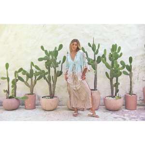 Vestido largo bohemio tie-dye para mujer con cuello en V, manga media, abertura alta, ideal para playa y vacaciones de verano - Product Image 6