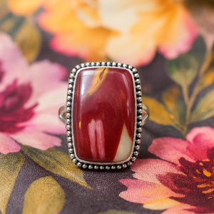Mookaite Jasper 925 Sterling Silver Handmade Statement <b>Ring</b> Rose Gold Yellow Gold Plated Beaded Frame Vintage Designer Jewelry - Product Image 5