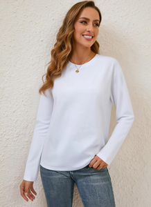 Camisetas de manga larga personalizadas al por mayor para mujer, color y talla personalizados, cuello redondo, camisetas casuales de manga larga lisas - Product Image 4
