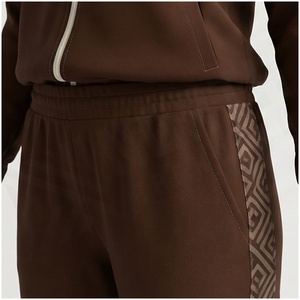 Ensemble de survêtement marron à capuche pour femme, manches longues, motif géométrique, fermeture éclair sur le devant, pantalon de jogging décontracté, tenue d'automne - Product Image 5