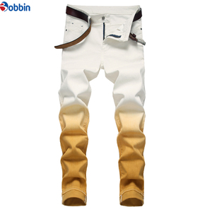 Pantalones Vaqueros Personalizados para Hombre, Corte Slim Fit, Color Degradado, Pierna Recta, Cintura Media, Casuales, de Algodón Cómodo, Diseño Degradado Azul y Blanco - Product Image 4