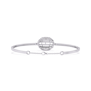Luxury Women's 925 Silver Rhodium Plated Moissanite Ball Cuff <b>Bracelet</b> Round Brilliant Cut Channel Setting Everyday Wear - Product Image 3