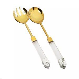 High Quality Stainless Steel Salad Server Set With Acrylic Handle PVD <b>Gold</b> Plated Salad <b>Spoon</b> Set Kitchenware <b>Serving</b> <b>Spoon</b> Fork - Product Image 1