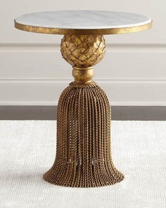 Table d'appoint en métal avec plateau en marbre, meuble de chevet contemporain, cadre géométrique en métal doré, table d'appoint avec plateau en marbre, table de chevet - Product Image 5