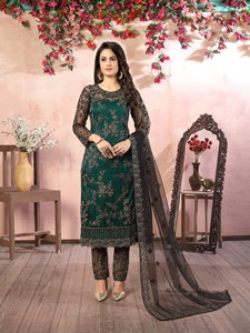 Embroidered Net Semi-Stitched Indian Ladies Wedding Wear Salwar Suit-Ethnic Knee-Length Regular Fit - Product Image 5