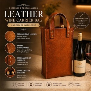 Porte-bouteille de vin en cuir véritable, prix de gros, fabrication artisanale haut de gamme, élégant sac cadeau d'entreprise LEB-0084 - Product Image 5