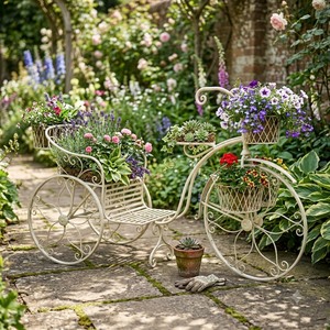<b>Vintage</b> Wrought Iron Bicycle <b>Plant</b> <b>Stand</b> 1-Tier Eco-Friendly Circular Epoxy Coated Metal Flower Pot Holder Outdoor Garden - Product Image 3