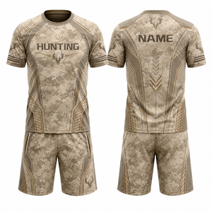 Ensemble de chasse pour homme MEGAMAPLE, chemise à manches courtes et short, motif floral, respirant, polyester, vêtements d'extérieur pour l'été, logo avant/arrière - Product Image 1