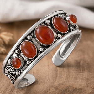 Redstone Hydro Carnelian Artisan Classic Bezel Setting Gold/<b>Silver</b> Plated Oval Unisex Open Bangle Handmade Brass Gift Fashion - Product Image 6