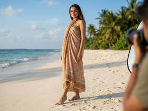 Indian Hand Block Print Silk Border Floral Bandeau Pareo Sarong Beach Cover-Up Women's Eco-Friendly Lightweight Summer Cotton - Product Image 6