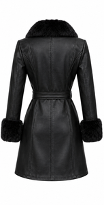 Women's Genuine Leather Faux Fur Trim <b>Coat</b> | Ivory Black <b>Burgundy</b>| OEM ODM Manufacturer | Premium Quality Design | Leather Wear - Product Image 2