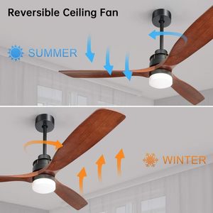 Ventilateur de plafond LED de 60 pouces avec 3 pales en bois massif et lumière, moteur DC pour la décoration du salon - Product Image 4