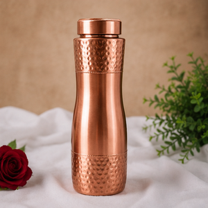 Copper Water Bottle Hammered Design Portable Travel <b>Drinkware</b> Minimalist Style With Lid - Product Image 3