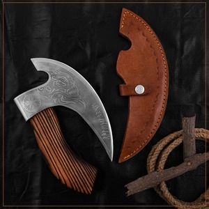 มีดตัดพิซซ่า Viking Pizza Axe ทำมือจากสแตนเลส พร้อมด้ามไม้พะยูงและปลอกหนัง สไตล์นอร์ดิก - Product Image 1
