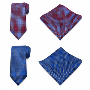 Premium <b>Red</b> Blue Geometric Silk Tie Set for Men with Pocket Square <b>Gift</b> <b>Box</b> | Formal Business Wedding Necktie | India 2026 Style - Product Image 1