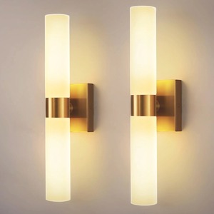 Minimalist Gold Wall <b>Sconce</b> Vertical Cylinder Shape Matte Glass Modern Lighting Fixture - Product Image 3