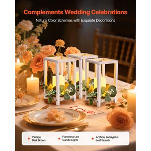 Set di 12 Lanterne in Legno per Centrotavola Matrimoniale, Include 12 Portacandele in Legno e 12 Decorazioni LED Senza Fiamma per Matrimoni - Product Image 2