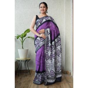 Elegante Saree de Algodón y Lino Tejido a Mano con Blusa de Lino y Pallu Estampado, Ropa Étnica Tradicional para Mujer - Product Image 6