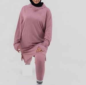Survêtement à capuche tricoté pour l'hiver et l'automne, grande taille, coupe allongée, pour l'extérieur, modeste, en tissu respirant, vente en gros, OEM, faible MOQ - Product Image 1