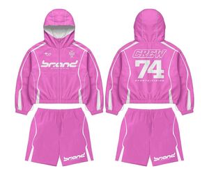 Premium Sport Hooded Windbreaker & Shorts Men's <b>White</b> Pink Hooded Sport <b>Jacket</b> & Shorts Set Quick Dry <b>Summer</b> Athletic Wear - Product Image 6