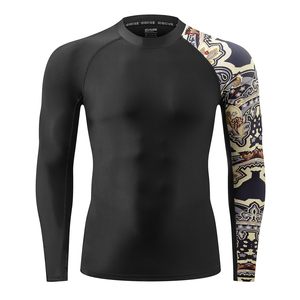 Men's Blue Long Sleeve Rash Guard Full Sleeve Quick Dry Polyester <b>Compression</b> <b>Shirt</b> Printed Pattern Outdoor Sport Top - Product Image 4
