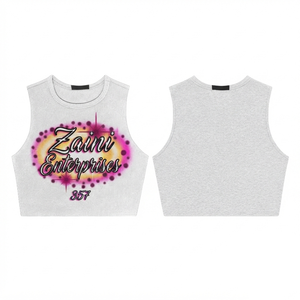 Women Crop <b>Top</b> T-Shirt 240 GSM Premium Cotton Jersey Sleeveless White Breathable Summer Slim Fit <b>Raglan</b> Sleeve 3D Embroidery OEM - Product Image 1
