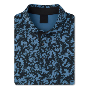 เสื้อโปโลแขนสั้นลายเพสลีย์สำหรับผู้ชาย สไตล์ลำลอง สีน้ำเงินพิมพ์ลายสีดำ ทรงปกติ - Product Image 5