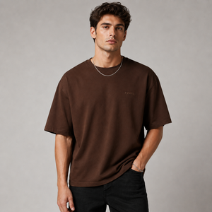 Camiseta de Algodón Marrón Extra Grande para Hombre, Manga Corta, Cuello Redondo, Logotipo Formal en la Parte Delantera, Impresión Digital, Tejido Jersey Transpirable, OEM - Product Image 1