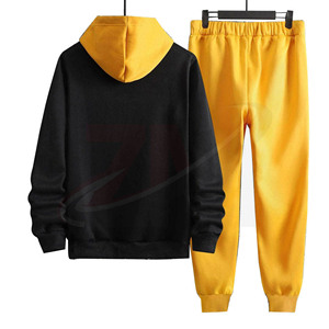 <b>Black</b> Yellow Men Tracksuit Set Casual Hooded Sweatshirt Jogger <b>Pants</b> Casual Wear Solid Color Autumn Style Regular Fit Adult Size - Product Image 2