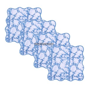Ensemble de serviettes en coton faites à la main avec motifs indiens imprimés au bloc de bois, bordures festonnées, personnalisables, brodées, fournisseur en Inde - Product Image 1