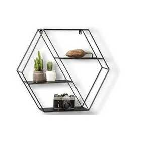 Estante de Pared Flotante Hexagonal Moderno de Madera, Geométrico, de un Solo Nivel, Ajustable, No Plegable, para Exhibición de Macetas, para Sala de Estar - Product Image 1