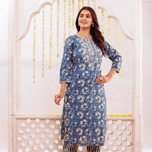 Ensemble ethnique d'été en pur coton pour femmes – Ensemble Kurti et pantalon élégant fait main pour tenue décontractée et formelle - Product Image 1