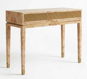 Table console moderne de luxe en bois de palissandre avec tiroirs en métal doré cannelé, table d'entrée pour hôtel et salon - Product Image 3