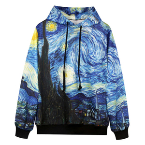 เสื้อฮู้ดพิมพ์ลาย Starry Night สำหรับผู้ชาย ทรงปกติ สวมใส่สบาย ผลิตจากผ้าโพลีเอสเตอร์ถัก พิมพ์ลายแบบ Sublimation Transfer เหมาะสำหรับใส่ในฤดูใบไม้ร่วง - Product Image 1