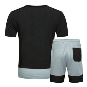 Ensemble T-shirt et short pour homme 100 % coton, respirant, col montant, en maille, décontracté, délavé à l'acide, 250 GSM, 2 pièces, tenue d'été - Product Image 4