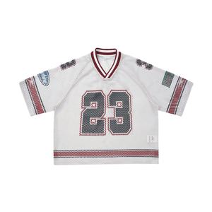Camiseta de Fútbol Americano Retro con Mangas de Malla a Rayas, Corte Cuadrado, Cuello en V, Impresión de Número, Personalizable para Equipos, Producción OEM - Product Image 1