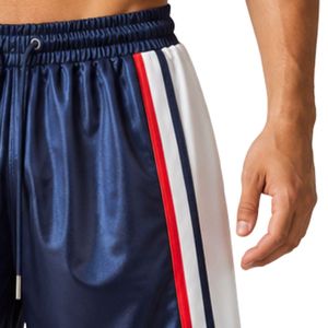 Shorts de basket-ball pour hommes bleu marine personnalisés avec panneau latéral blanc et rouge, shorts d'entraînement sportifs, taille élastique, vêtements de sport, gym, fitness - Product Image 4