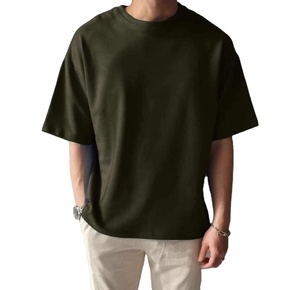 T-shirt tricoté 100% coton à épaules tombantes pour hommes, coupe régulière, séchage rapide, respirant, manches courtes, teint en fil, design vierge - Product Image 4