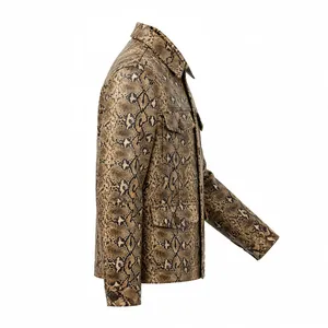 Herren Python-Schlangenhaut-Imitat Lederjacke mit Knöpfen, 4 Taschen, Safari-Utility-Vintage-Wintermode-Oberbekleidung OEM 004 - Product Image 3