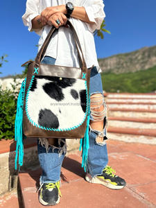 Mới Phong Cách Tóc Thật Trên Ẩn Lông Da Tote Túi Phụ Nữ Túi Phong Cách Và Màu Ngọc Lam Công Cụ Da Ly Hợp Bộ Combo Độc Đáo - Product Image 3