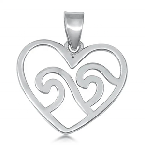 925 Sterling Silver <b>Heart</b> in Waves Charm Pendant Jewelry Manufacturer Ready To Purchase Top Selling Plain Jewelry Shop Online - Product Image 1