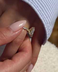 Bagues de fiançailles solitaires en or massif 14K 18K avec émeraude et diamant de laboratoire rond 3 carats, sertis à griffes, bijoux uniques pour mariage et anniversaire - Product Image 6