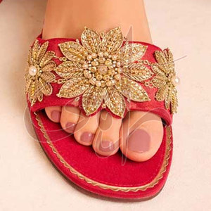 Zapatillas de Moda con Estampado Floral en Tono Rosa Intenso, Bordado a Mano, Parte Superior de Satén, Cuero Genuino, Entresuela Antideslizante - Product Image 6