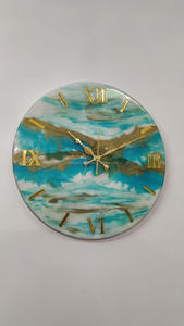 Reloj de Pared de Resina Epoxi Colorido Hecho a Mano, Estilo Europeo Artificial con Detalles Dorados, Decoración del Hogar, Artesanía Artística - Product Image 3