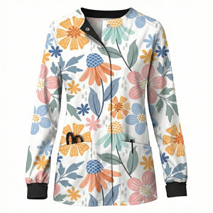 Chaqueta Médica Personalizada para Mujer con Estampado Floral, Mangas Largas, Cierre de Broches, Uniformes Médicos al por Mayor, Diseño con Logotipo Propio - Product Image 2