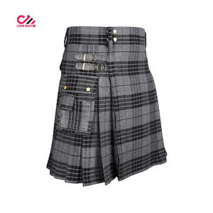 Jupe trapèze en laine à carreaux pour femme, fabriquée au Pakistan, longueur genou, avec poches, taille ajustable, style automne - Product Image 1